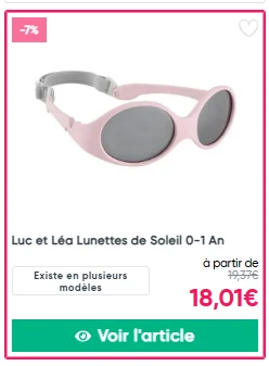 Lunettes Soleil Bébé Luc et Léa